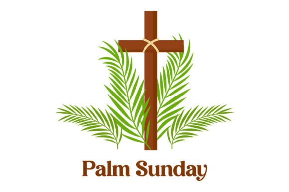 Christian Cross and Palm Leaves Vector for Graphics & Crafts
